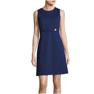 Tory Burch Navy Sea Brynn Sheath Dress style #35432 Gold Button Detail SZ L